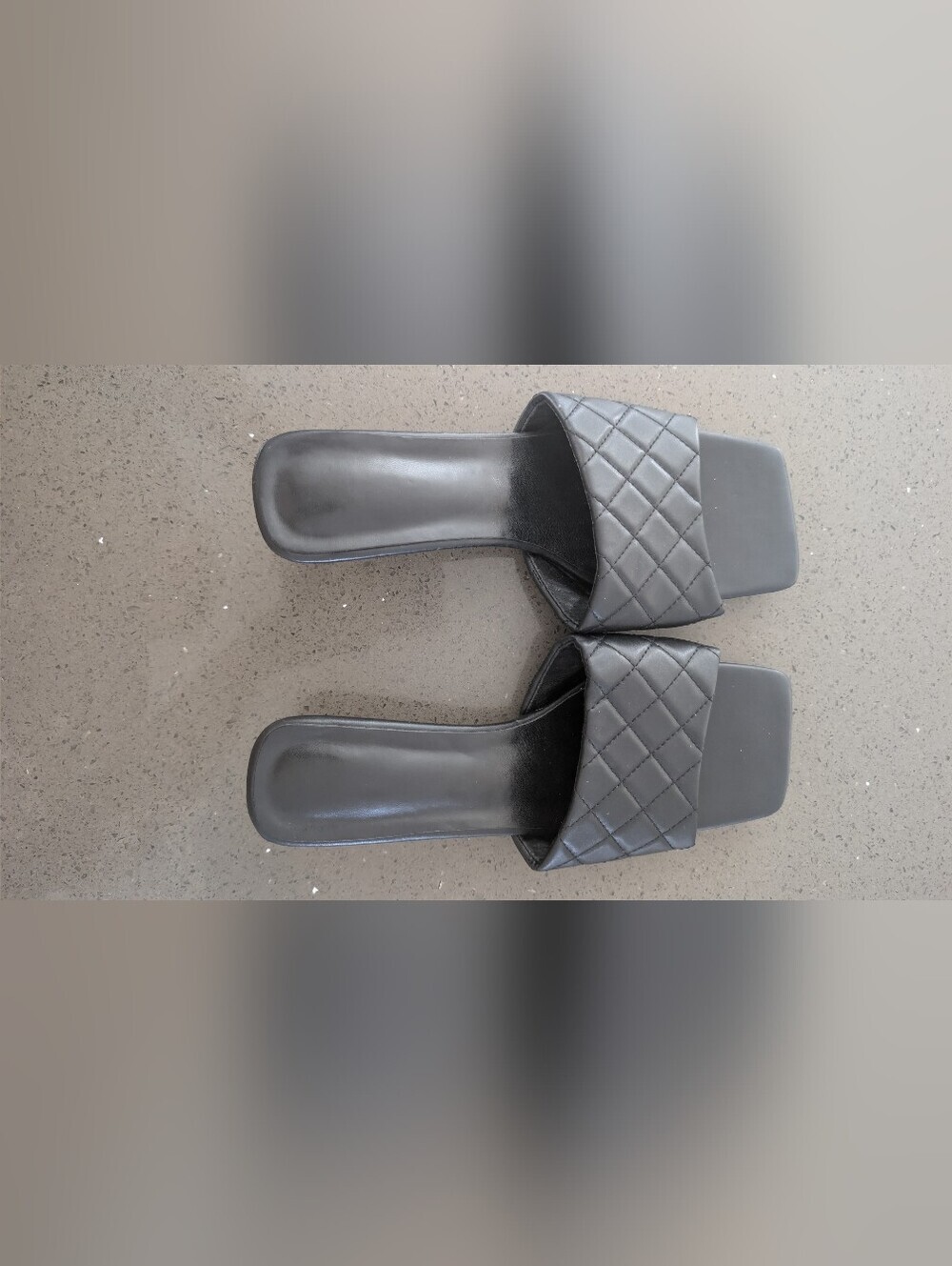 Black Quilted Slide Sandals - Square Toe Slip-On Size 44 Or 12 ¹/² - Picture 7 of 9